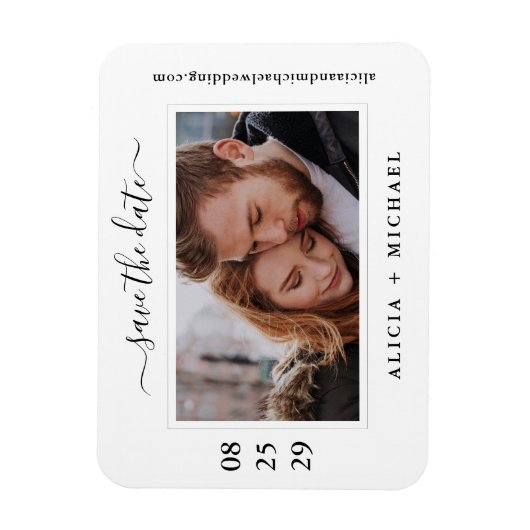 Eenvoudige, moderne, minimalistische fototrouwdatu magneet (Verticaal)