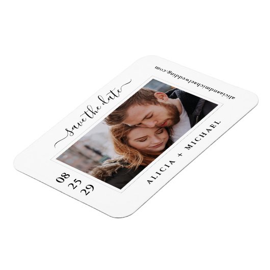 Eenvoudige, moderne, minimalistische fototrouwdatu magneet (Linkerzijde)