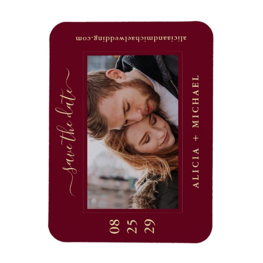 Eenvoudige, moderne, minimalistische fototrouwdatu magneet (Verticaal)