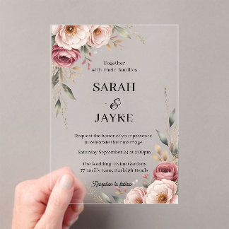 Eenvoudige Moderne Minimalistische Groene Blad Tro Acryl Uitnodigingen