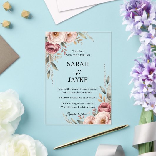 Eenvoudige Moderne Minimalistische Groene Blad Tro Acryl Uitnodigingen (Insitu (Huwelijk))