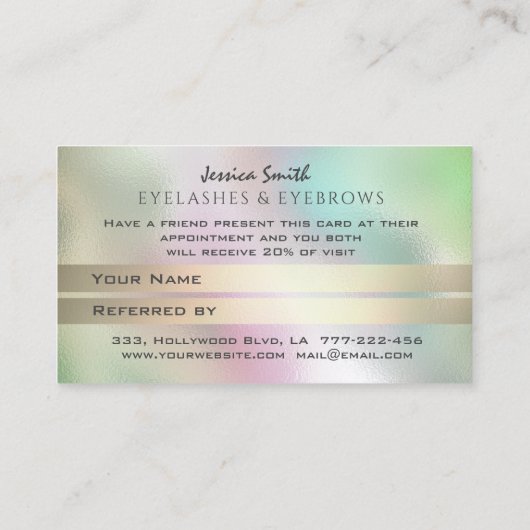 Eenvoudige, moderne, minimalistische holografisch aanbevelingskaartje (Achterkant)