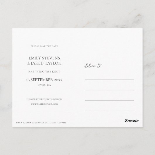 Eenvoudige, moderne minimalistische opslagdatum briefkaart (Achterkant)