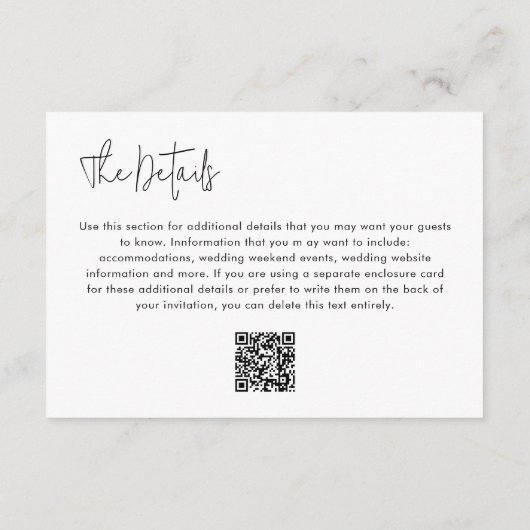 Eenvoudige moderne minimalistische QR-code RSVP br Informatiekaartje (Achterkant)