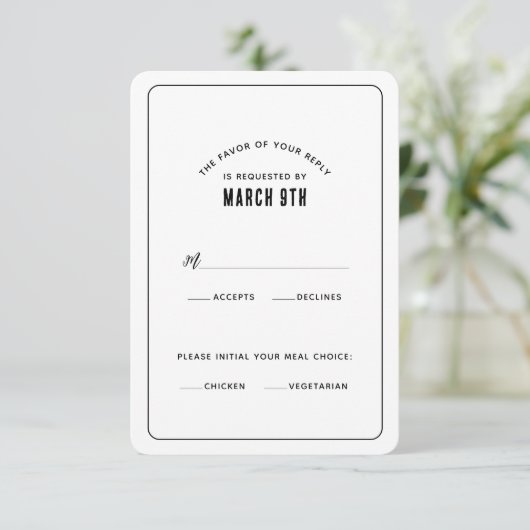 Eenvoudige moderne minimalistische RSVP-kaart RSVP Kaartje (Staand voorkant)
