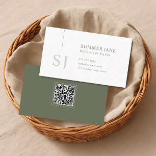 Eenvoudige Moderne Minimalistische Saliegroene QR- Visitekaartje