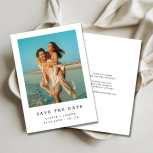 Eenvoudige moderne minimalistische trouwstrandfoto save the date