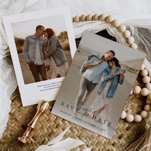 Eenvoudige moderne minimalistische twee foto's save the date