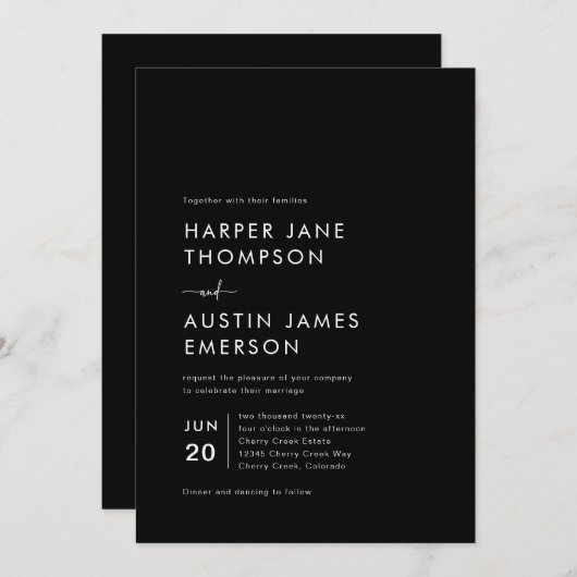 Eenvoudige, moderne minimalistische uitnodiging to (Voorkant / Achterkant)