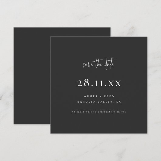 Eenvoudige, moderne, minimalistische vierkant met save the date (Voorkant / Achterkant)