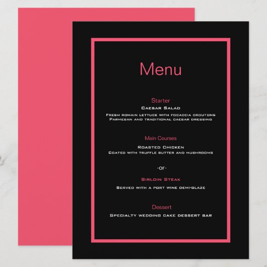 Eenvoudige moderne minimalistische zwart roze brui menu (Voorkant / Achterkant)