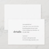 Eenvoudige moderne minimalistische zwarte bruiloft informatiekaartje (Voorkant / Achterkant)