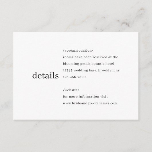 Eenvoudige moderne minimalistische zwarte bruiloft informatiekaartje (Voorkant)