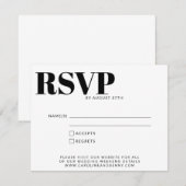 Eenvoudige, moderne, minimalistische zwarte en wit RSVP kaartje (Voorkant / Achterkant)