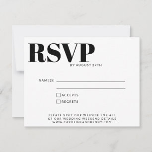 Eenvoudige, moderne, minimalistische zwarte en wit RSVP kaartje