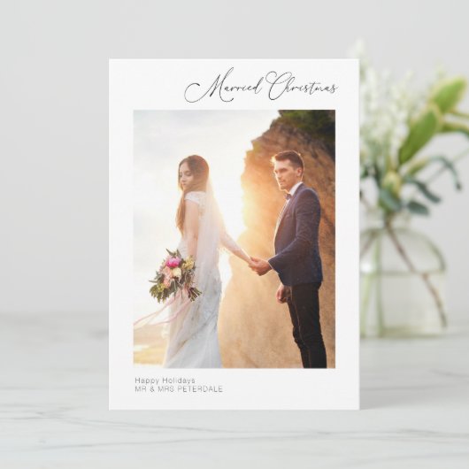 Eenvoudige moderne, moderne, feestelijke trouwaank bedankkaart (Staand voorkant)