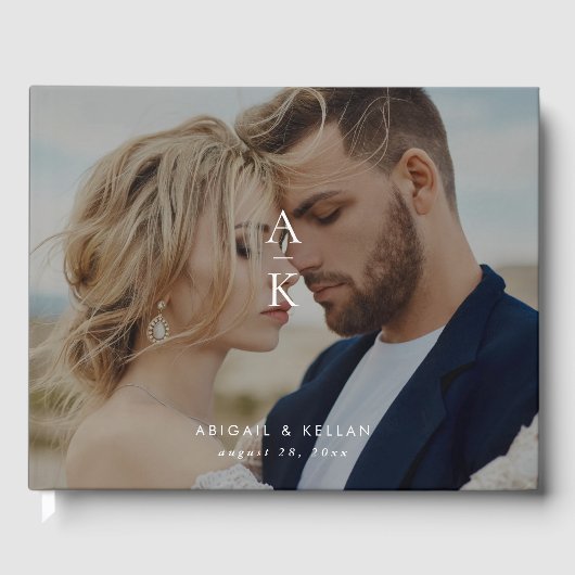 Eenvoudige Moderne Monogram Foto Bruiloft Gastenboek (Voorkant)