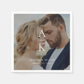 Eenvoudige Moderne Monogram Foto Bruiloft Servet (Voorkant)