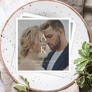 Eenvoudige Moderne Monogram Foto Bruiloft Servet