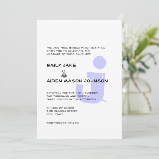 Eenvoudige moderne monogram Periwinkle Weddenschap Kaart (Staand voorkant)