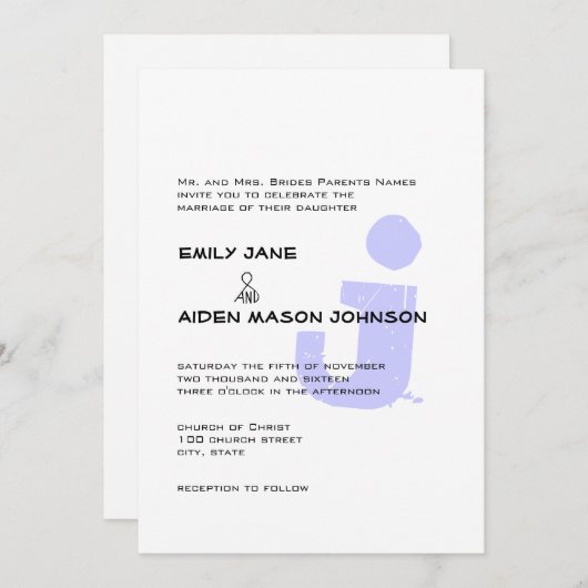 Eenvoudige moderne monogram Periwinkle Weddenschap Kaart (Voorkant / Achterkant)