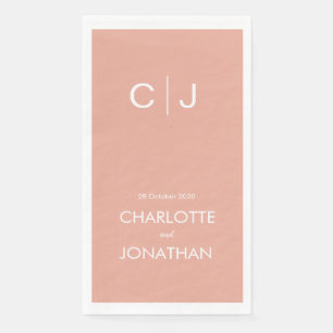 Eenvoudige Moderne Monogram Perzik Bruiloft Servet