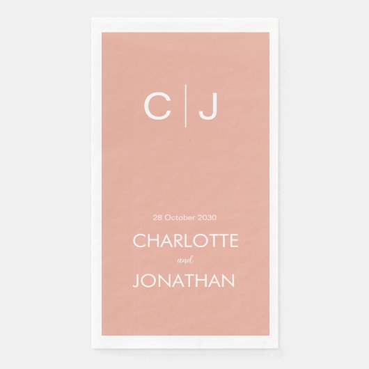 Eenvoudige Moderne Monogram Perzik Bruiloft Servet (Voorkant)