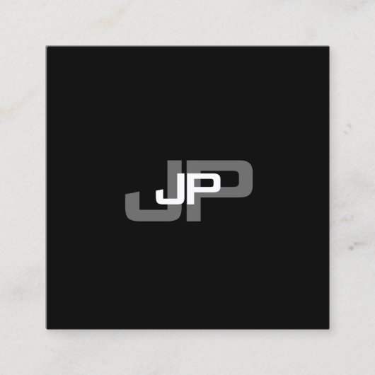 Eenvoudige Moderne Monogrammed Zwart Wit Sjabloon Vierkante Visitekaartje (Voorkant)