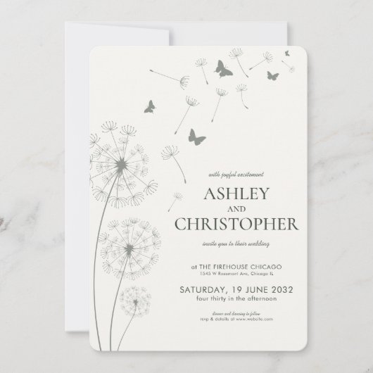 Eenvoudige Moderne Mos Groene Paardebloem Bruiloft Kaart (Voorkant)