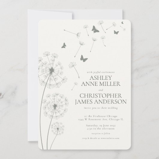 Eenvoudige Moderne Mos Groene Paardebloem Bruiloft Kaart (Voorkant)