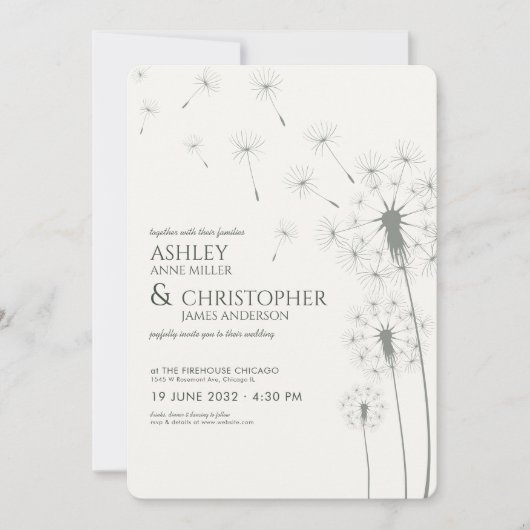 Eenvoudige Moderne Mos Groene Paardebloem Bruiloft Kaart (Voorkant)