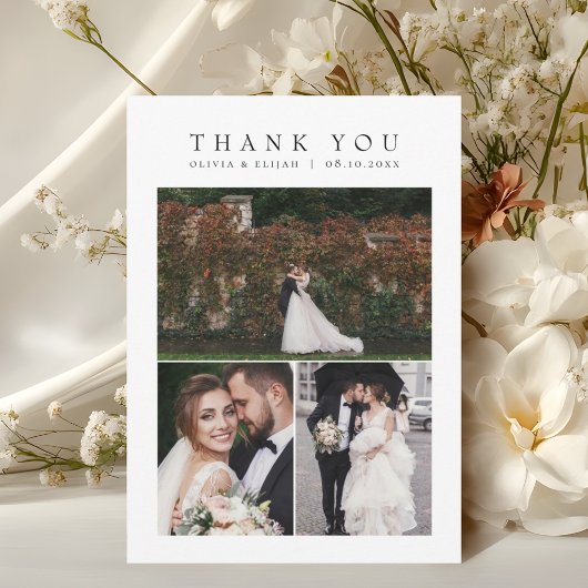 Eenvoudige moderne multi foto bruiloft W Note Bedankkaart