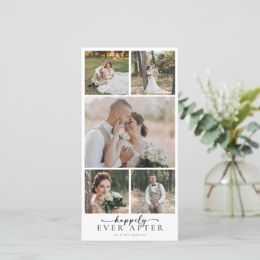 Eenvoudige Moderne Multi Foto Collage Bruiloft Bedankkaart (Staand voorkant)