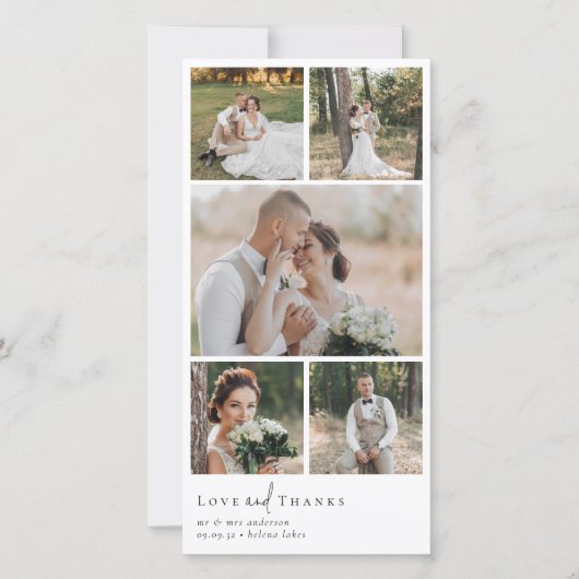 Eenvoudige Moderne Multi Foto Collage Bruiloft Bedankkaart (Voorkant)