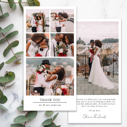 Eenvoudige Moderne Multi Foto Collage Bruiloft Bedankkaart