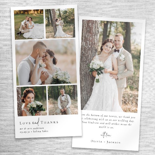 Eenvoudige Moderne Multi Foto Collage Bruiloft Bedankkaart