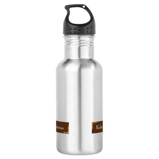Eenvoudige Moderne Naam Bruin Waterfles (Achterkant)