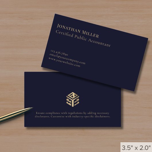 Eenvoudige moderne Navy Blue Gold Logo Visitekaartje