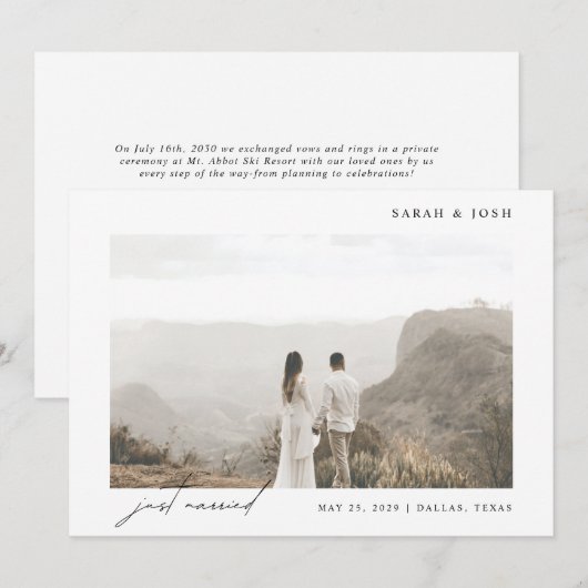 Eenvoudige moderne, net gehuwde foto van het scrip aankondiging (Voorkant / Achterkant)