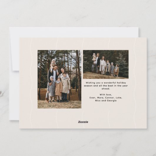 Eenvoudige moderne neutrale golvende rand kerstfot feestdagenkaart (Achterkant)