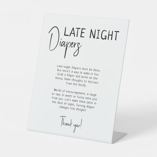 Eenvoudige moderne neutrale late night luiers reclamebord met voetstuk (Voorkant)