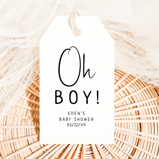 Eenvoudige moderne neutrale Oh Boy! Baby Shower Cadeaulabel