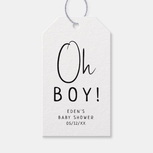 Eenvoudige moderne neutrale Oh Boy! Baby Shower Cadeaulabel (Voorkant)