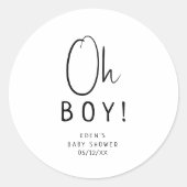 Eenvoudige moderne neutrale Oh Boy! Baby shower-gu Ronde Sticker (Voorkant)