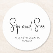 Eenvoudige moderne neutrale sip en see ronde kartonnen onderzetter (Voorkant)