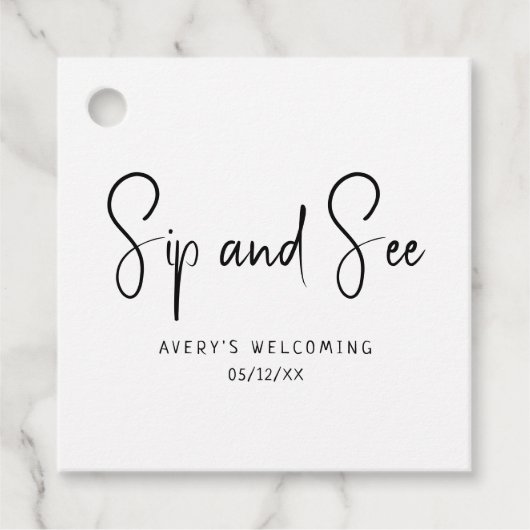 Eenvoudige moderne neutrale sip en zie Baby shower Bedankjes Labels (Voorkant)