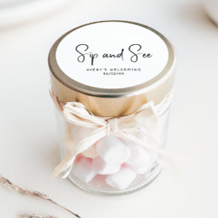 Eenvoudige moderne neutrale sip en zie gunst ronde sticker