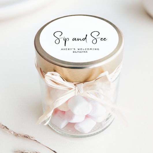 Eenvoudige moderne neutrale sip en zie gunst ronde sticker