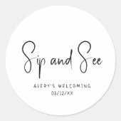 Eenvoudige moderne neutrale sip en zie gunst ronde sticker (Voorkant)