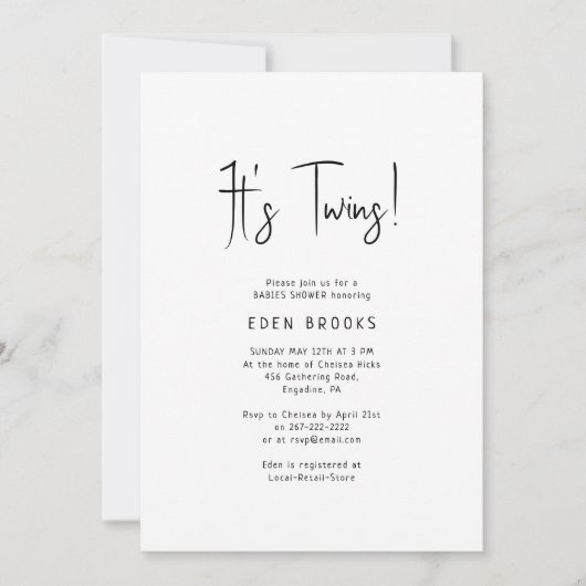 Eenvoudige Moderne Neutrale Tweeling Baby Shower Kaart (Voorkant)